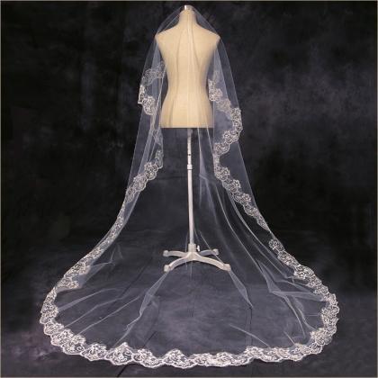 Bridal Veil, 3 Meters Of Lace, Champagne Long Tail..