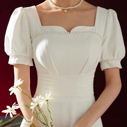 Little White Evening Dress, Temperament Satin..