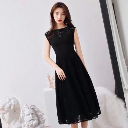 Sleeveless Evening Dress, Black Little Dress, Lace..