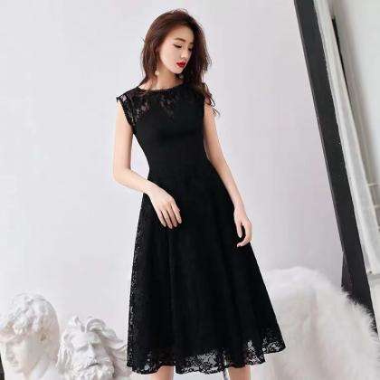 Sleeveless Evening Dress, Black Little Dress, Lace..