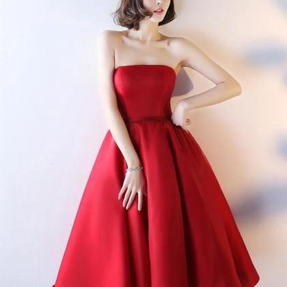 Strapless Homecoming Dress,red Party Dress,satin..