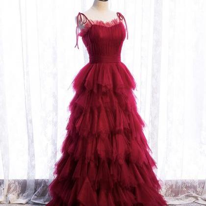 Red Long Dress, Fairy Spaghetti Strap Dress, Cake..