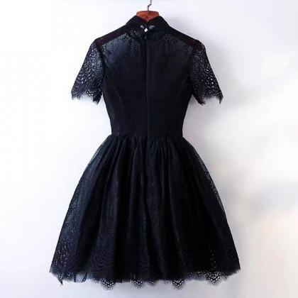 Black Evening Dress, Lace Short Homecoming Dress,..