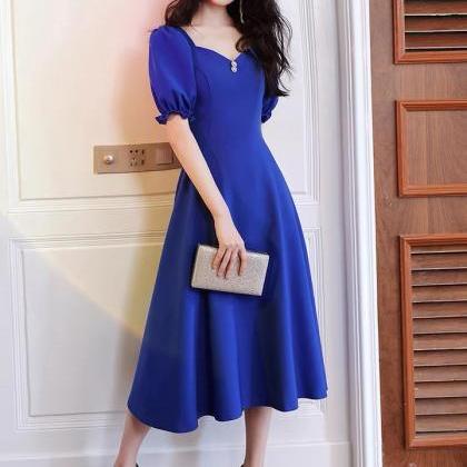 Light Luxury Dress, Blue Midi Dress, Royal Blue..