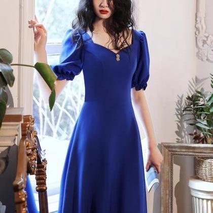 Light Luxury Dress, Blue Midi Dress, Royal Blue..