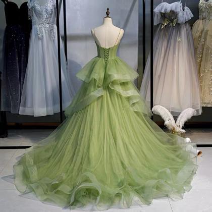 Long Temperament Elegant Dress, Green Spaghetti..