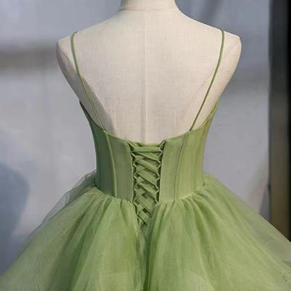 Long Temperament Elegant Dress, Green Spaghetti..