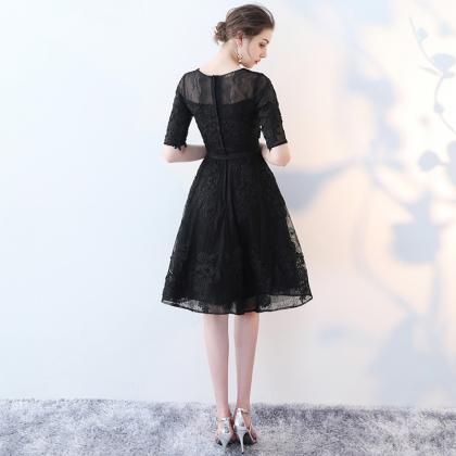 O-neck Formal Dress, Black Dress, Lace Homecoming..