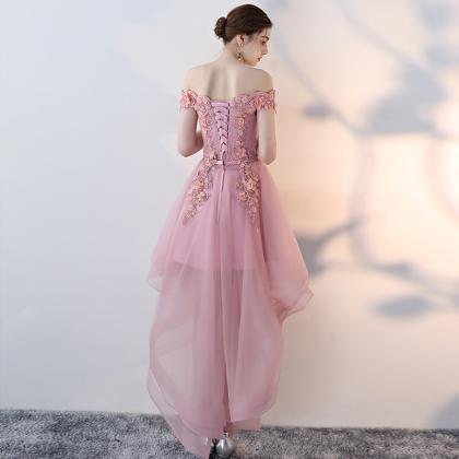 Off Shoulder Pink Fairy Dress, High Low Evening..