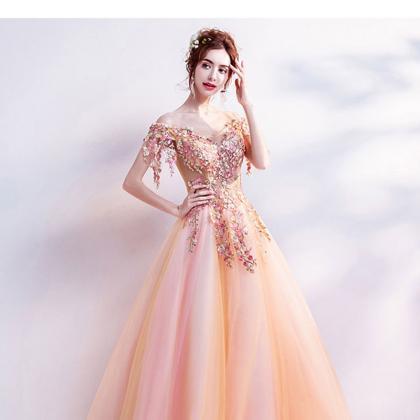 Off Shoulder Prom Dress,blush Pink Evening..