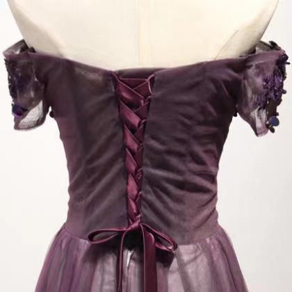 Purple Bridesmaid Dress, Off Shoulder Prom Dress,..