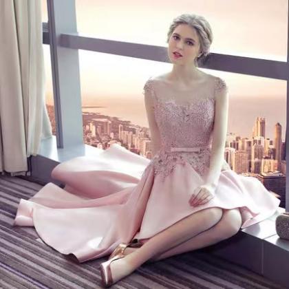 Summer, Short Pink Dress, Elegant High Low Party..