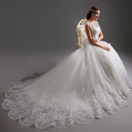 Lace Wedding Dress, White Tail Wedding Dress,..