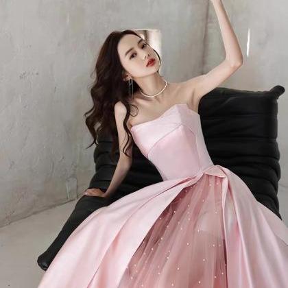 Pink Evening Dress, Strapless Party Dress, Sweet..