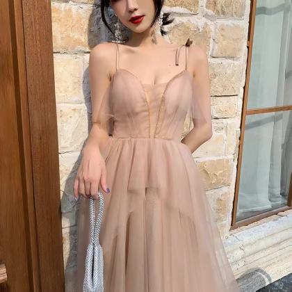 Pink Evening Dress, ,spaghetti Strap Dress, Noble..