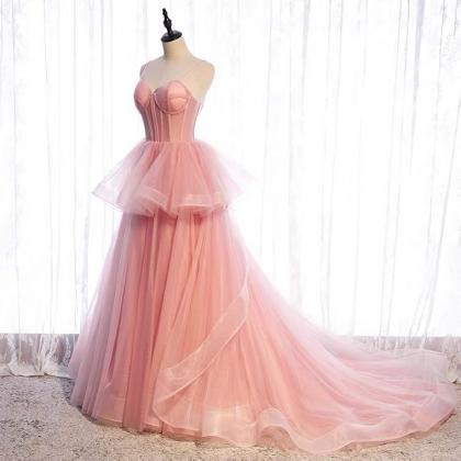 Pink Evening Dress, Fairy Dress, Spaghetti Strap..