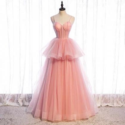 Pink Evening Dress, Fairy Dress, Spaghetti Strap..