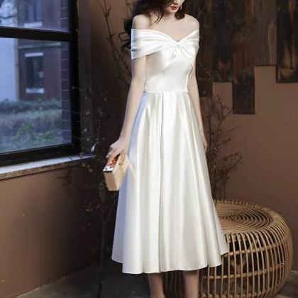 Little Satin Party Dress, White Prom Dress, Light..