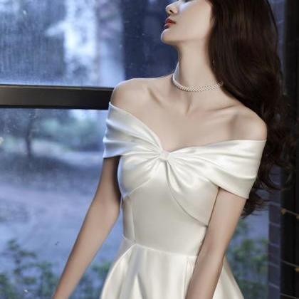 Little Satin Party Dress, White Prom Dress, Light..