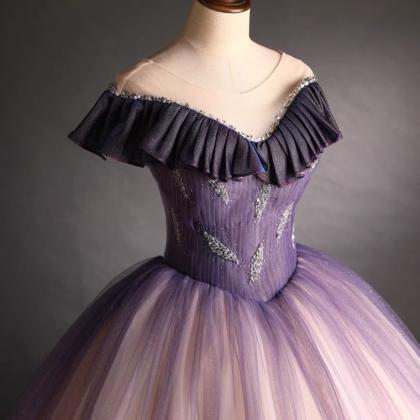 Purple Party Dress, Short Sleeve Ball..