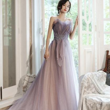 Evening Dress, Fairy Strapless Prom Dress, Purple..