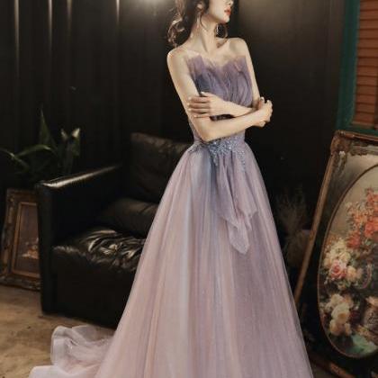 Evening Dress, Fairy Strapless Prom Dress, Purple..
