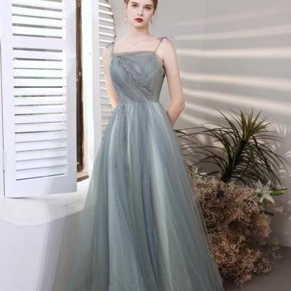 Spaghetti Strap Bridesmaid Dress, Blue Chic Prom..