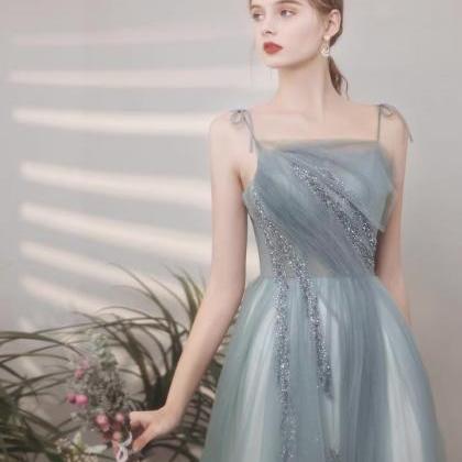 Spaghetti Strap Bridesmaid Dress, Blue Chic Prom..