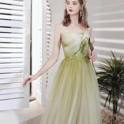 Fresh Party Dress, Little Green Strapless Prom..
