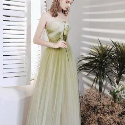 Fresh Party Dress, Little Green Strapless Prom..