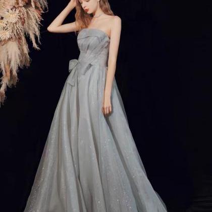 Strapless Prom Dresses, Gray And Blue Party..
