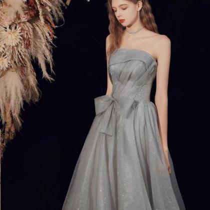 Strapless Prom Dresses, Gray And Blue Party..