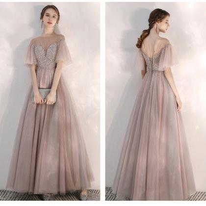 Flying Sleeves Prom Dress, Pink Party Dress..