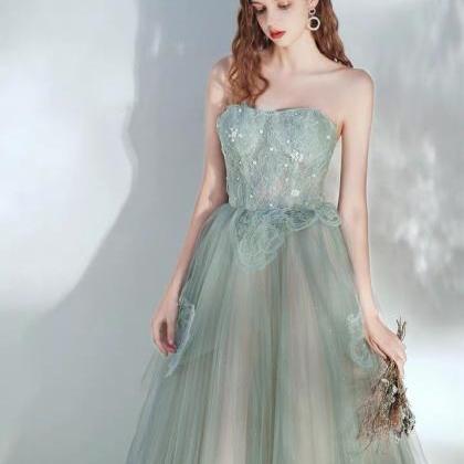 Light Green Evening Dress, Strapless Prom Dress,..