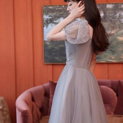 Short Sleeve Evening Dress, Gray Prom Dress,..