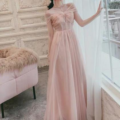 Pink Evening Dress, Off Shoulder Length Evening..