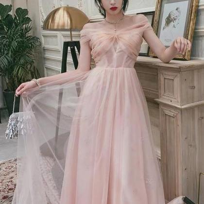 Pink Evening Dress, Off Shoulder Length Evening..