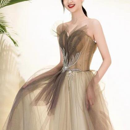Noble, Champagne Party Dress, Strapless Prom Dress..