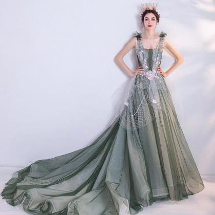 Emerald Green Prom Dress, Sleeveless Wedding..