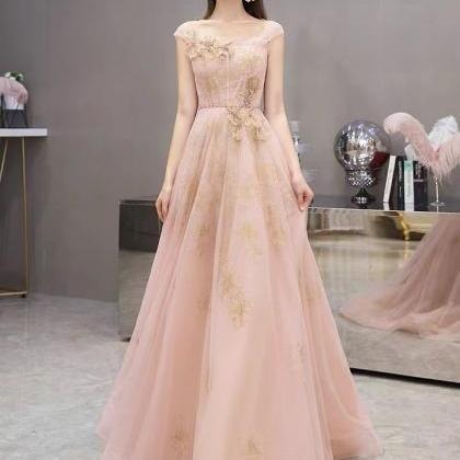 Pink Prom Dress, Off Shoulder Temperament Wedding..