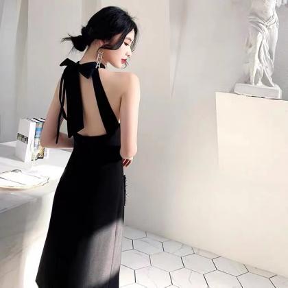 Little Black Evening Dress, Midi Satin Dress,..