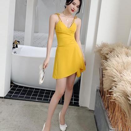 Yellow Party Dress, Sexy, Spaghetti Strap..