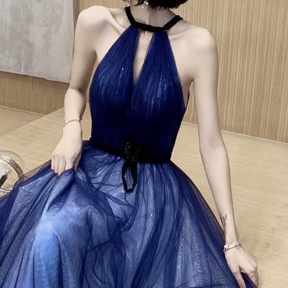 Blue Dream Dress, Halter Neck Prom Dress, Shiny..