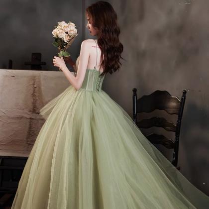 Green Evening Dress, Temperament, Light Luxury..