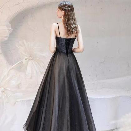 Black Party Dress, Spaghetti Strap Prom Dress..