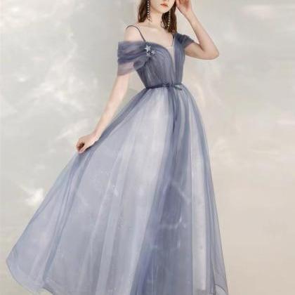 Off-the-shoulder Bridesmaid Dresses, Simple, Blue..