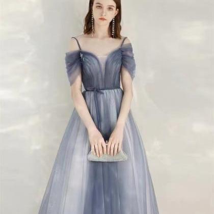 Off-the-shoulder Bridesmaid Dresses, Simple, Blue..