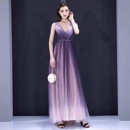 Purple Star Prom Dress ,v-neck Evening..