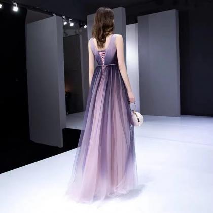 Purple Star Prom Dress ,v-neck Evening..