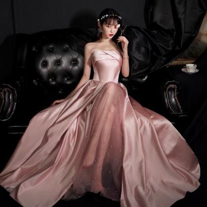 Satin Pink Prom Dresses, Strapless Bridesmaid..